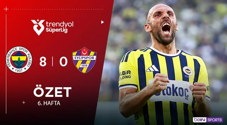 Fenerbahçe – Eyüpspor maçının resmî özet görseli: 8–0 skoru ve Fenerbahçeli oyuncu